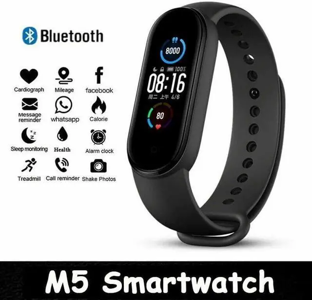 Alt view image 2 of 7 - M5 Smart Band Watch Bracelet Wristband Blood Pressure Heart Rate Tracker