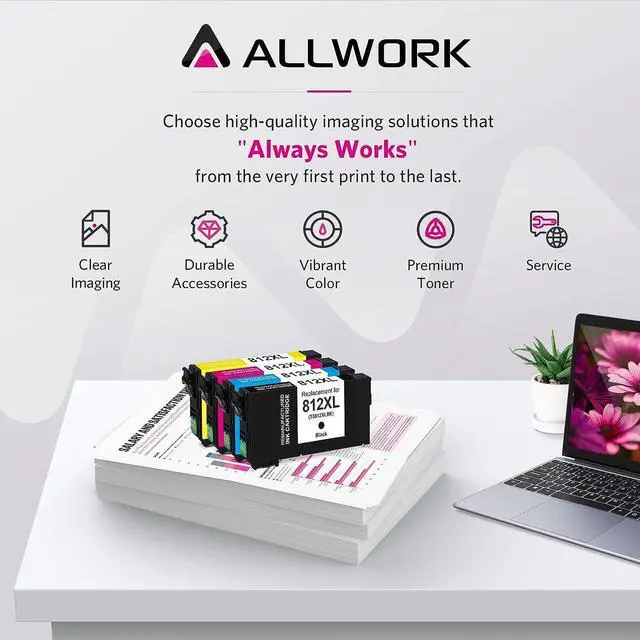 Alt view image 3 of 6 - Allwork New Version Remanufactured 812XL Ink Cartridges Replacement for Epson T812XL 812 T812 Ink for Workforce Pro WF-7820 WF-7840 EC-C700 WF-7310, Black Cyan Magenta Yellow 4-Pack