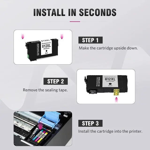 Alt view image 6 of 6 - Allwork New Version Remanufactured 812XL Ink Cartridges Replacement for Epson T812XL 812 T812 Ink for Workforce Pro WF-7820 WF-7840 EC-C700 WF-7310, Black Cyan Magenta Yellow 4-Pack