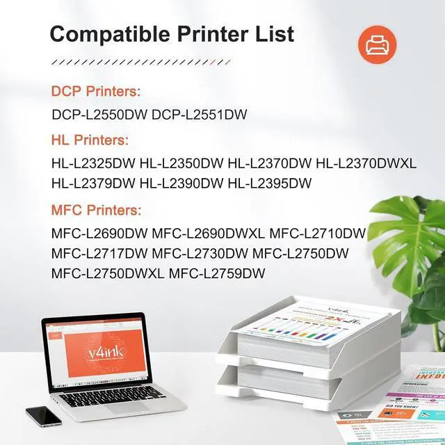 Alt view image 4 of 6 - v4ink Compatible DR-730 Drum Replacement for Brother DR730 DR760 Drum for Brother HLL2325DW HLL2350DW HLL2370DW HLL2390DW HLL2395DW MFCL2690DW MFCL2710DW MFCL2717DW MFCL2750DW DCPL2550DW NOT Toner