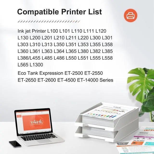 Alt view image 2 of 6 - v4ink Compatible 664 XL Refill Ink Bottle Replacement for 664 XL T664 for Use with Epson EcoTank ET-2500 ET-2650 ET-4500 L210 L310 L120 L485 L350 Printer T664120 T664220 T664320 T664420-5 Bottles