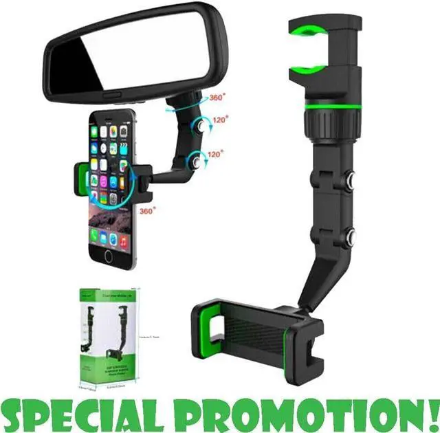 Main image of 360° Universal Rotation Adjustable Cell Phone Holder Car Rearview Mirror Mount