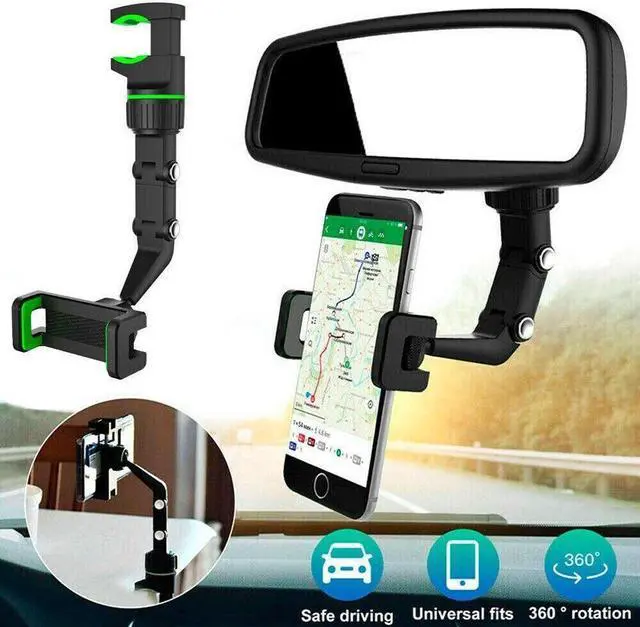 Alt view image 2 of 7 - 360° Universal Rotation Adjustable Cell Phone Holder Car Rearview Mirror Mount