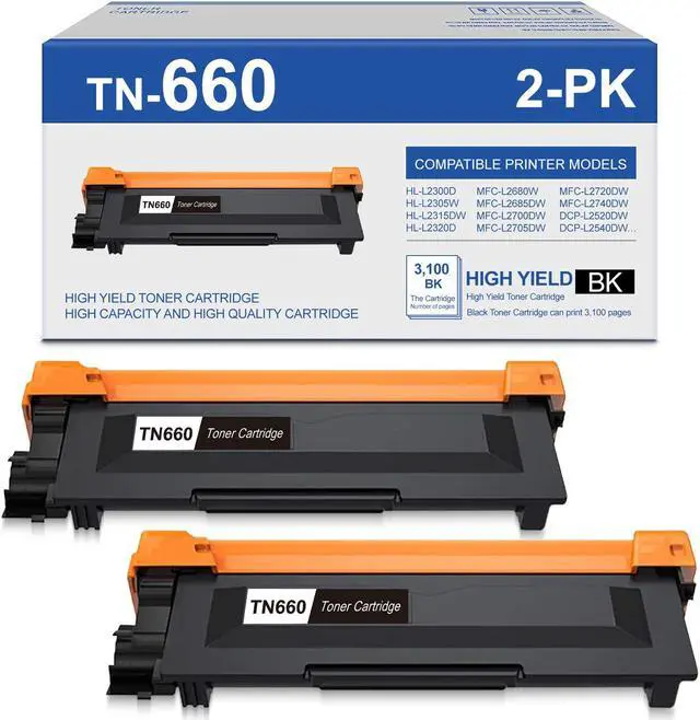 Main image of 2PK High Yield TN660 Toner Cartridge Black For Brother HL-L2300D L2305W MFC-L2700DW