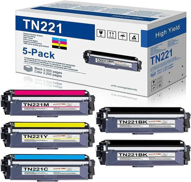 Main image of 5 Pack Toner Compatible for Brother TN221 TN225 Hl-3170CDW MFC-9130CW MFC 9340CW