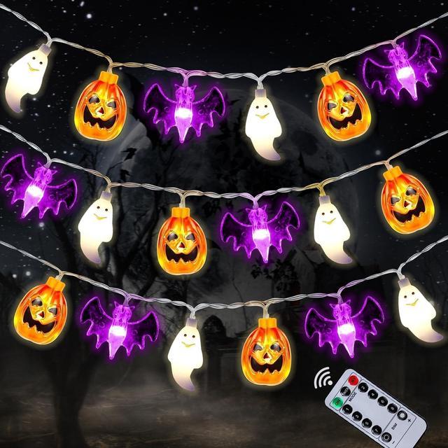 RUOQI Halloween Lights, 14FT 30 LED 3D Pumpkin Bat Ghost Battery