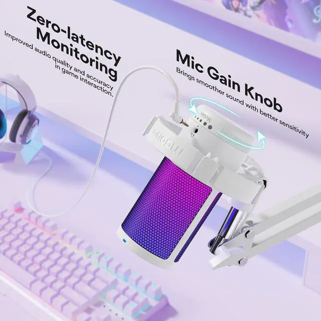 Alt view image 3 of 7 - MAONO USB Gaming Microphone with Noise Cancellation, Computer PC Condenser Mic with RGB Light, Mute, Gain, Monitoring for Streaming, Podcast, YouTube, Twitch, Discord, PS5, PS4, GamerWave DGM20S