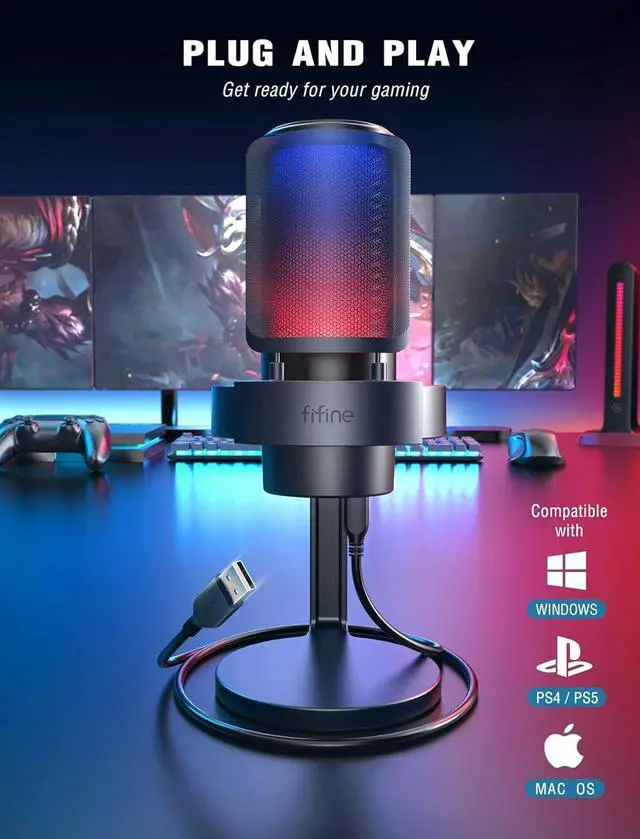 Alt view image 6 of 7 - FIFINE Gaming Microphone, USB PC Mic for Streaming, Podcasts, Recording, Condenser Computer Desktop Mic on Mac/PS4/PS5, with RGB Control, Mute Touch, Headphone Jack, Pop Filter, Stand-AmpliGame A8