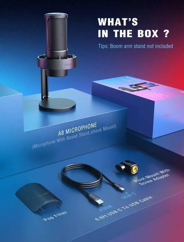 Alt view image 7 of 7 - FIFINE Gaming Microphone, USB PC Mic for Streaming, Podcasts, Recording, Condenser Computer Desktop Mic on Mac/PS4/PS5, with RGB Control, Mute Touch, Headphone Jack, Pop Filter, Stand-AmpliGame A8