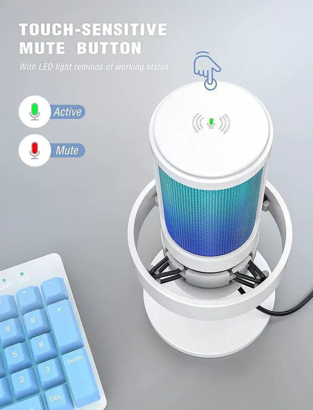Alt view image 4 of 7 - FIFINE Gaming Microphone, USB PC Mic for Streaming, Podcasts, Recording, Condenser Computer Desktop Mic on Mac/PS4/PS5, with RGB Control, Mute Touch Headphone Jack Pop Filter Stand-AmpliGame A8 White