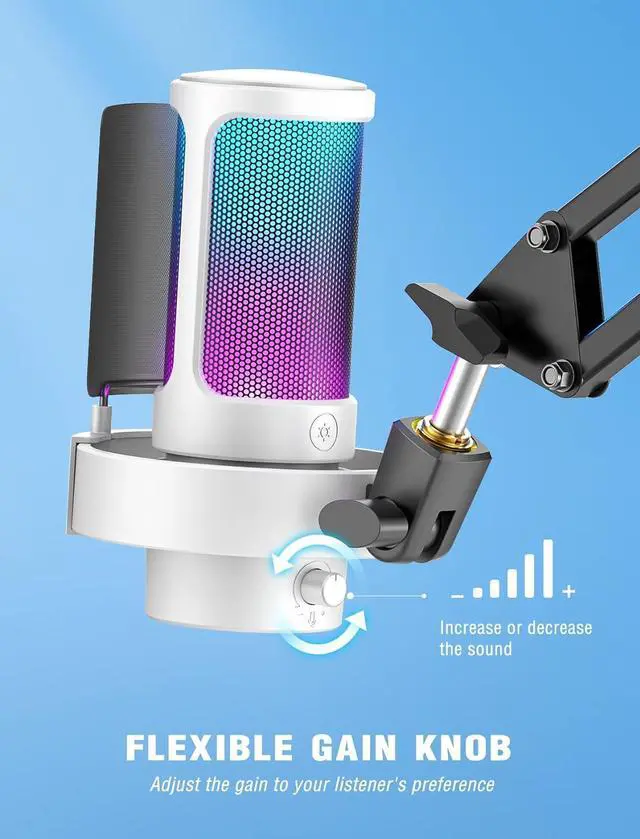Alt view image 5 of 7 - FIFINE Gaming Microphone, USB PC Mic for Streaming, Podcasts, Recording, Condenser Computer Desktop Mic on Mac/PS4/PS5, with RGB Control, Mute Touch Headphone Jack Pop Filter Stand-AmpliGame A8 White