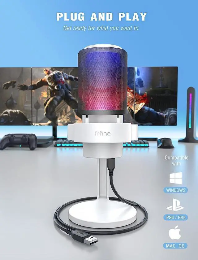 Alt view image 6 of 7 - FIFINE Gaming Microphone, USB PC Mic for Streaming, Podcasts, Recording, Condenser Computer Desktop Mic on Mac/PS4/PS5, with RGB Control, Mute Touch Headphone Jack Pop Filter Stand-AmpliGame A8 White