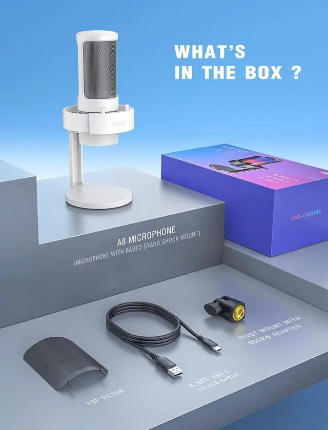Alt view image 7 of 7 - FIFINE Gaming Microphone, USB PC Mic for Streaming, Podcasts, Recording, Condenser Computer Desktop Mic on Mac/PS4/PS5, with RGB Control, Mute Touch Headphone Jack Pop Filter Stand-AmpliGame A8 White