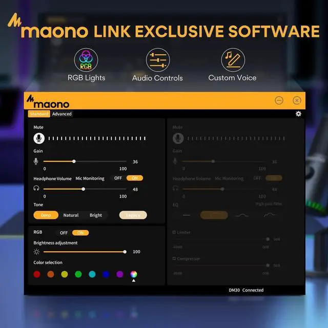 Alt view image 6 of 7 - MAONO USB Gaming Microphone for PC Programmable Condenser Mic with RGB Light Mute Gain Monitoring Volume Control for Streaming Podcast Twitch YouTube Discord Computer Mac PS5 DM30 (Black)