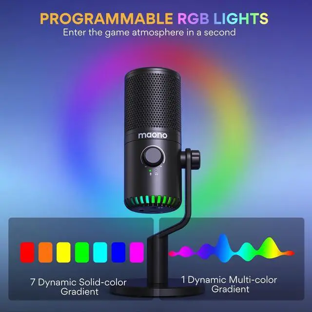 Alt view image 4 of 7 - MAONO USB Gaming Microphone for PC Programmable Condenser Mic with RGB Light Mute Gain Monitoring Volume Control for Streaming Podcast Twitch YouTube Discord Computer Mac PS5 DM30 (Black)