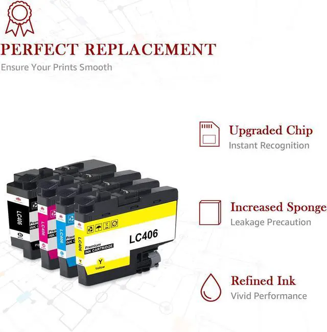 Alt view image 4 of 5 - 4PK LC406 Ink Cartridges for Brother MFC-J4335DW MFC-J5955DW MFC-J6555DW J6955DW