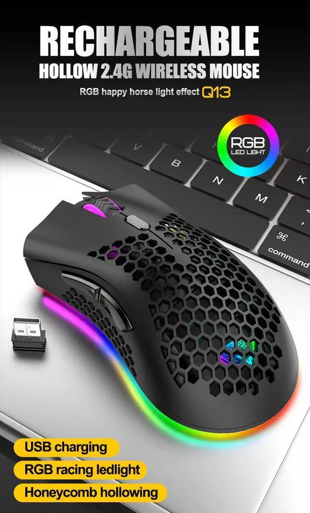 Alt view image 4 of 7 - Wireless Mouse Gaming Rechargeable Optical Mouse Cordless 7 Color LED Backlit PC