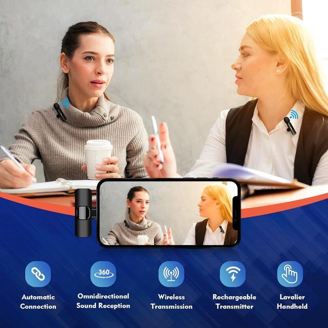 Alt view image 5 of 6 - USB Type-C&Lightning Mini Wireless Lavalier Microphone for iPhone iPad Android iPhone 15 Pro Max Galaxy,2 Pack Lapel Microphones,AutoConnect Noise Cancelling Mic for Podcast/Record/etc