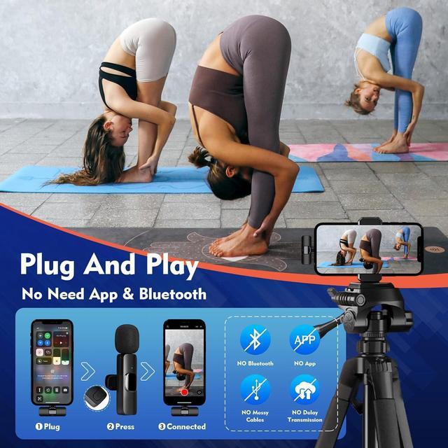 Alt view image 4 of 6 - USB Type-C&Lightning Mini Wireless Lavalier Microphone for iPhone iPad Android iPhone 15 Pro Max Galaxy,2 Pack Lapel Microphones,AutoConnect Noise Cancelling Mic for Podcast/Record/etc