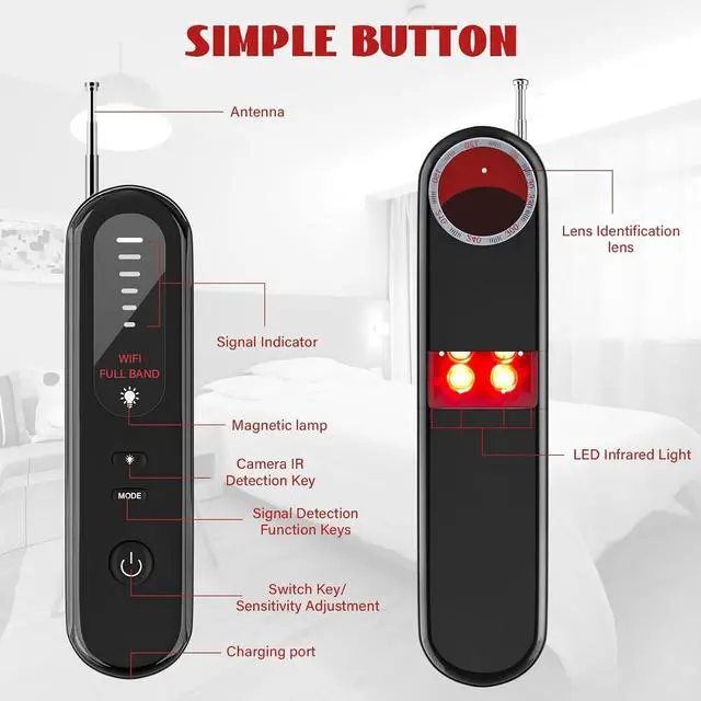 Alt view image 3 of 7 - Hidden Camera Detectors Anti Spy Camera Detector Bug Detector Camera Detector Spy Camera Finder RF Detector Signal Scanner Listening Devices Finder for Hotel,Home,Office,Car,Travel