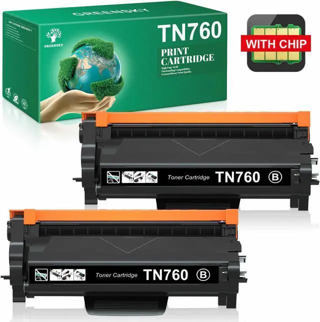 Main image of 2 PK TN760 for Brother TN-760 Toner with Chip DCP-L2550DW HL-L2395DW MFC-L2750DW