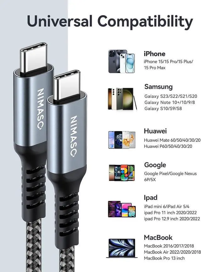 Alt view image 3 of 8 - NIMASO USB C to C Cable 4Pack[10ft+6.6ft+3.3ft+1ft], Type C Charger Cord for iPhone 15/15 Pro/15 Plus,iPad Mini 6/ Pro,iPad Air 4,MacBook Pro 2020,Samsung Galaxy S23,Switch