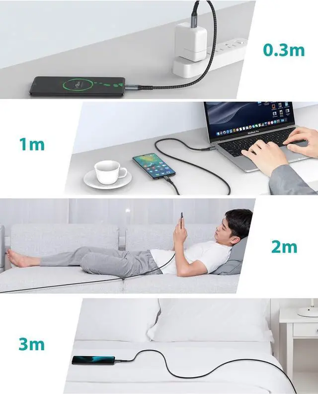 Alt view image 7 of 8 - NIMASO USB C to C Cable 4Pack[10ft+6.6ft+3.3ft+1ft], Type C Charger Cord for iPhone 15/15 Pro/15 Plus,iPad Mini 6/ Pro,iPad Air 4,MacBook Pro 2020,Samsung Galaxy S23,Switch