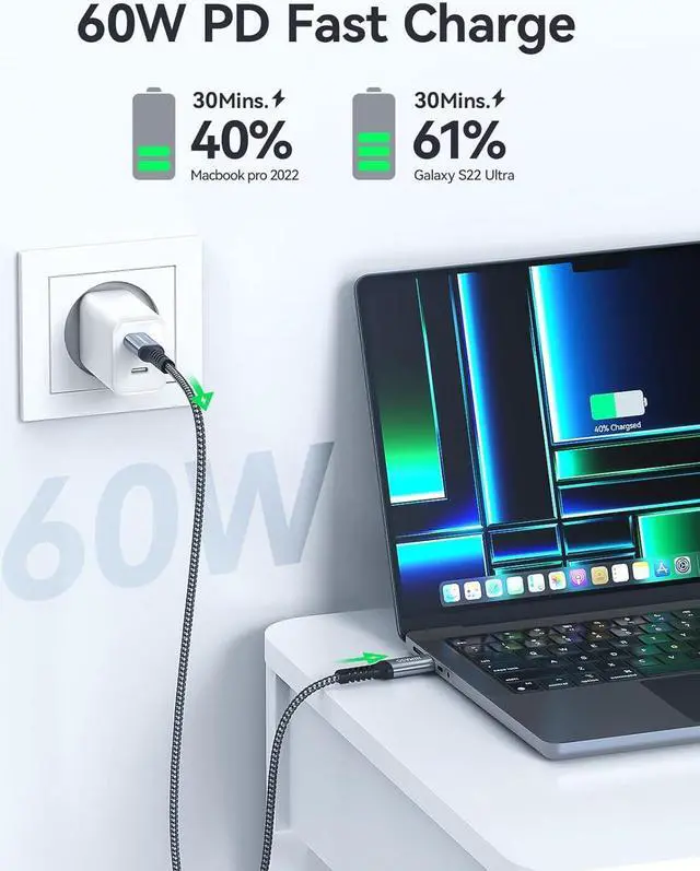 Alt view image 2 of 8 - NIMASO USB C to C Cable 4Pack[10ft+6.6ft+3.3ft+1ft], Type C Charger Cord for iPhone 15/15 Pro/15 Plus,iPad Mini 6/ Pro,iPad Air 4,MacBook Pro 2020,Samsung Galaxy S23,Switch