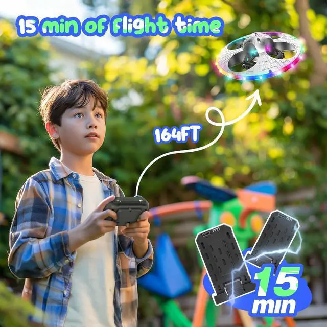 Alt view image 4 of 6 - HOLYFUN Drone for Kids and Beginners RC Plane with Light, Remote Control Airplane Quadcopter Helicopter with Auto Hovering, 3D Flip and 2 Batteries (18 Mins), Great Gift Toy for Boys and Girls Silver