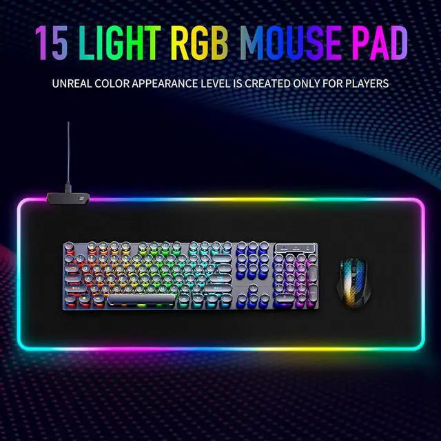 Alt view image 7 of 7 - Large RGB Gaming Mouse Pad -15 Light Modes Touch Control Extended Soft Computer Keyboard Mat Non-Slip Rubber Base for Gamer Esports Pros 31.5X11.8 in