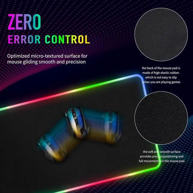 Alt view image 3 of 7 - Large RGB Gaming Mouse Pad -15 Light Modes Touch Control Extended Soft Computer Keyboard Mat Non-Slip Rubber Base for Gamer Esports Pros 31.5X11.8 in