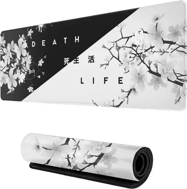 Main image of Black and White Cherry Blossom Gaming Mouse Pad XL, Extended Stitched Edges,Large Mouse Mat Desk Pad, Long Non Slip Rubber Base Mice Pad(31.5 X 11.8 Inch)