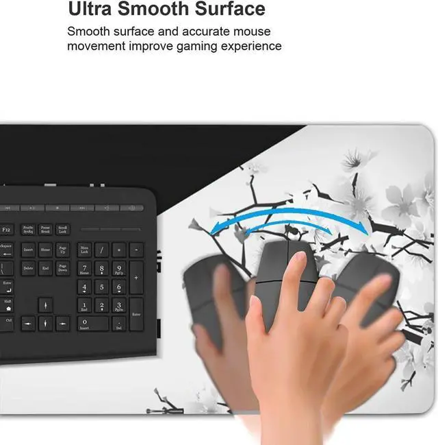 Alt view image 2 of 7 - Black and White Cherry Blossom Gaming Mouse Pad XL, Extended Stitched Edges,Large Mouse Mat Desk Pad, Long Non Slip Rubber Base Mice Pad(31.5 X 11.8 Inch)