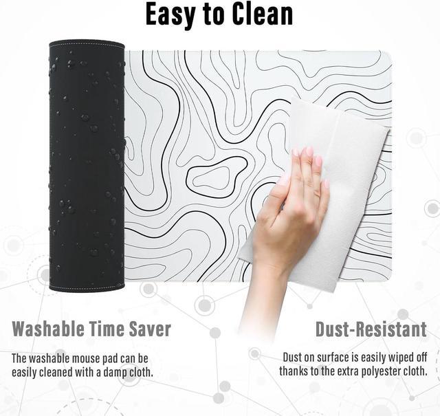 Alt view image 2 of 7 - Large Gaming Mouse Pad with Stitched Edges, Minimalist Topographic Map Desk Mat, Extended XL Mousepad with Anti-Slip Base, Cool Desk Pad for Keyboard and Mouse, 31.5 x 11.8 in, White