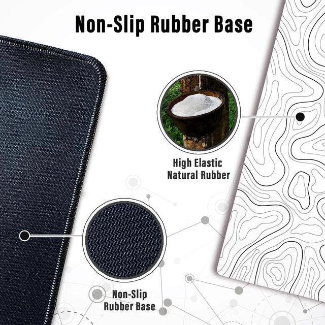 Alt view image 3 of 7 - Large Gaming Mouse Pad with Stitched Edges, Minimalist Topographic Map Desk Mat, Extended XL Mousepad with Anti-Slip Base, Cool Desk Pad for Keyboard and Mouse, 31.5 x 11.8 in, White