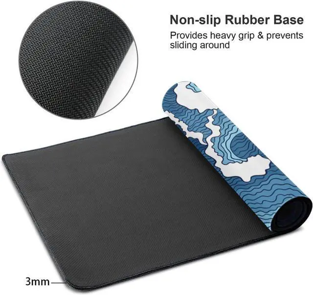 Alt view image 4 of 6 - Japanese Wave Mouse Pad Blue and White Mouse Pad Gaming Large XXL Long Mousepad Extended XL Desk Mat Non-Slip Rubber Base Stitched Edges Mice Pad 31.5 X 11.8 Inch