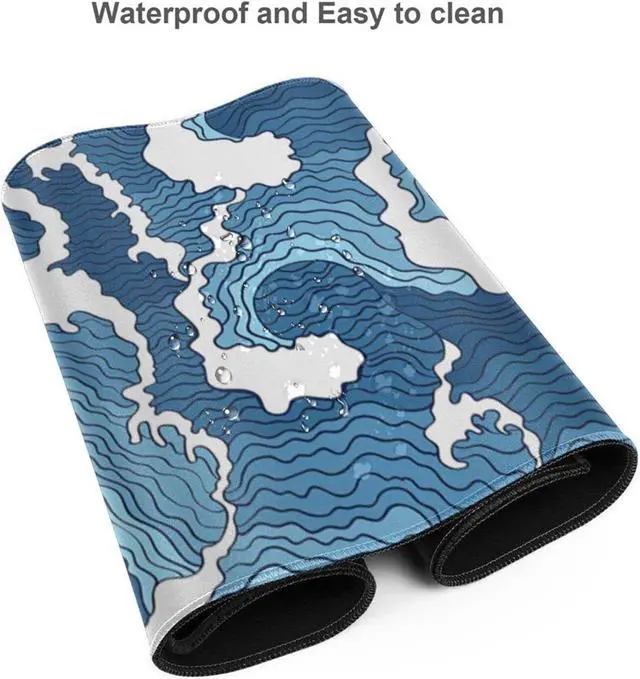 Alt view image 3 of 6 - Japanese Wave Mouse Pad Blue and White Mouse Pad Gaming Large XXL Long Mousepad Extended XL Desk Mat Non-Slip Rubber Base Stitched Edges Mice Pad 31.5 X 11.8 Inch