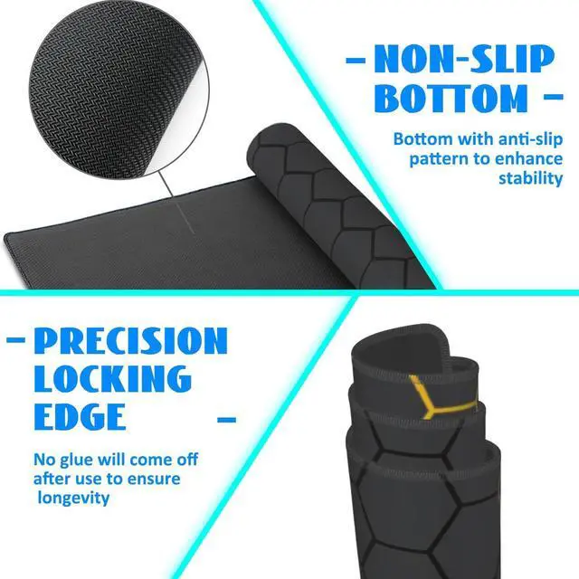 Alt view image 6 of 7 - Desk Mat, Black Gold Honeycomb Technology Extended Gaming Mouse Pad Large, 31.5"x11.8" Big Mouse Pad with Non-Slip Base and Stitched Edge, Long Computer Keyboard Mouse Mat for Home Office Work