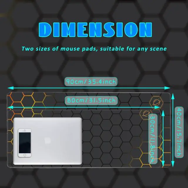 Alt view image 3 of 7 - Desk Mat, Black Gold Honeycomb Technology Extended Gaming Mouse Pad Large, 31.5"x11.8" Big Mouse Pad with Non-Slip Base and Stitched Edge, Long Computer Keyboard Mouse Mat for Home Office Work