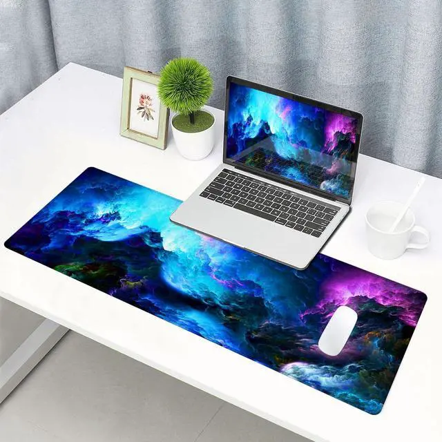 Alt view image 4 of 6 - Gaming Mouse Pad, Large Non-Slip Rubber Base Mousepad, Keyboard Mouse Mat, Desk Pad with Stitched Edges, 31.5x11.8inch, Dazzling Galaxy