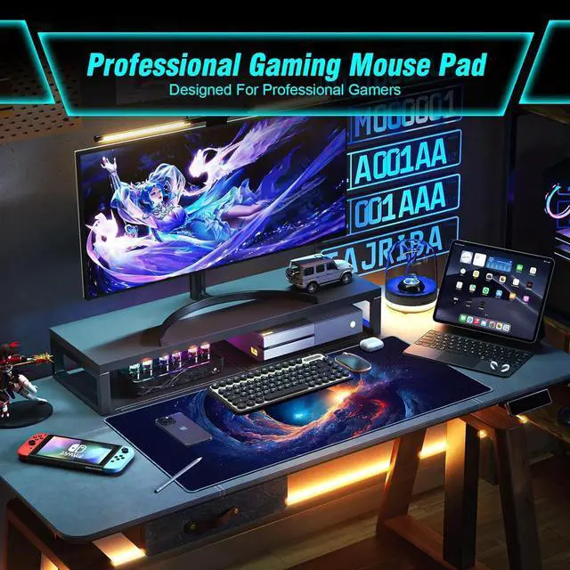 Alt view image 7 of 7 - Large Gaming Mouse Pad, 35.4x15.7in Technological Nebula Style Gaming Mousepad, Professional Non-Slip Rubber Base Big Mouse Pad, Mouse Pad XXXL for Gaming & Office & Home, Full Desk Mouse Pad