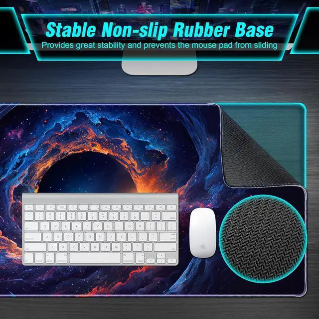 Alt view image 3 of 7 - Large Gaming Mouse Pad, 35.4x15.7in Technological Nebula Style Gaming Mousepad, Professional Non-Slip Rubber Base Big Mouse Pad, Mouse Pad XXXL for Gaming & Office & Home, Full Desk Mouse Pad