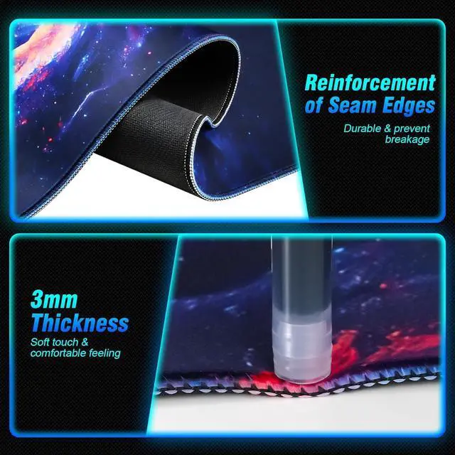 Alt view image 4 of 7 - Large Gaming Mouse Pad, 35.4x15.7in Technological Nebula Style Gaming Mousepad, Professional Non-Slip Rubber Base Big Mouse Pad, Mouse Pad XXXL for Gaming & Office & Home, Full Desk Mouse Pad