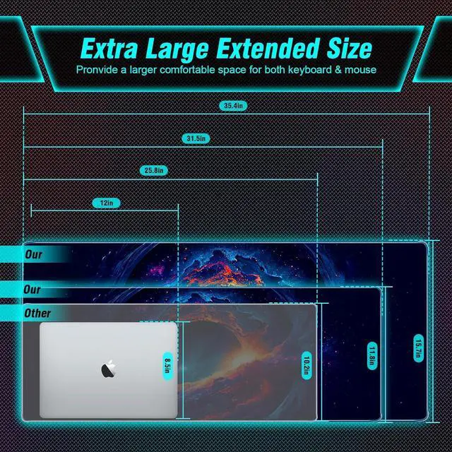 Alt view image 5 of 7 - Large Gaming Mouse Pad, 35.4x15.7in Technological Nebula Style Gaming Mousepad, Professional Non-Slip Rubber Base Big Mouse Pad, Mouse Pad XXXL for Gaming & Office & Home, Full Desk Mouse Pad
