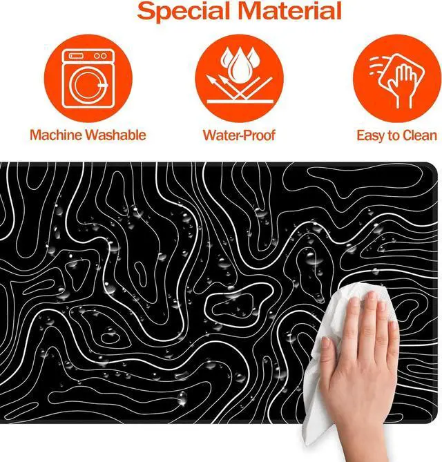 Alt view image 2 of 7 - Large Mouse Pad Gaming with Stitched Edges,Topographic Map Gaming Mousepad, Extended XL Desk Mat with Anti-Slip Base, Cool Minimalist Desk Pad for Keyboard and Mouse, 31.5 x 11.8 in, Black