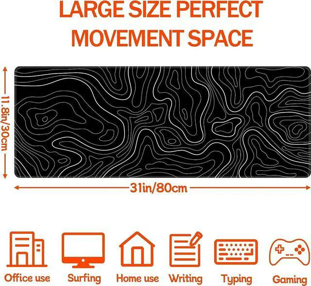 Alt view image 7 of 7 - Large Mouse Pad Gaming with Stitched Edges,Topographic Map Gaming Mousepad, Extended XL Desk Mat with Anti-Slip Base, Cool Minimalist Desk Pad for Keyboard and Mouse, 31.5 x 11.8 in, Black