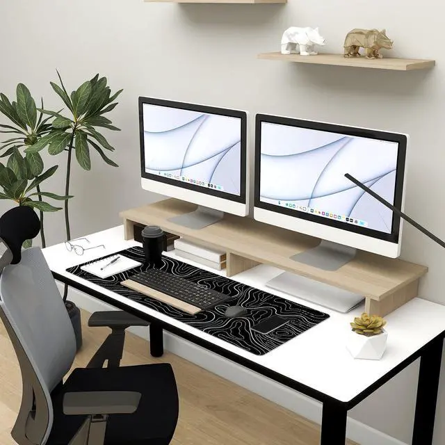 Alt view image 4 of 7 - Large Mouse Pad Gaming with Stitched Edges,Topographic Map Gaming Mousepad, Extended XL Desk Mat with Anti-Slip Base, Cool Minimalist Desk Pad for Keyboard and Mouse, 31.5 x 11.8 in, Black