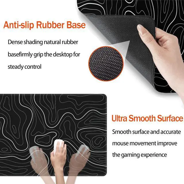 Alt view image 6 of 7 - Large Mouse Pad Gaming with Stitched Edges,Topographic Map Gaming Mousepad, Extended XL Desk Mat with Anti-Slip Base, Cool Minimalist Desk Pad for Keyboard and Mouse, 31.5 x 11.8 in, Black
