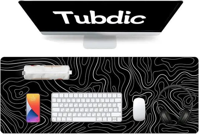 Alt view image 5 of 7 - Large Mouse Pad Gaming with Stitched Edges,Topographic Map Gaming Mousepad, Extended XL Desk Mat with Anti-Slip Base, Cool Minimalist Desk Pad for Keyboard and Mouse, 31.5 x 11.8 in, Black