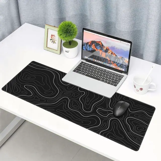Alt view image 3 of 7 - Large Mouse Pad Gaming with Stitched Edges,Topographic Map Gaming Mousepad, Extended XL Desk Mat with Anti-Slip Base, Cool Minimalist Desk Pad for Keyboard and Mouse, 31.5 x 11.8 in, Black